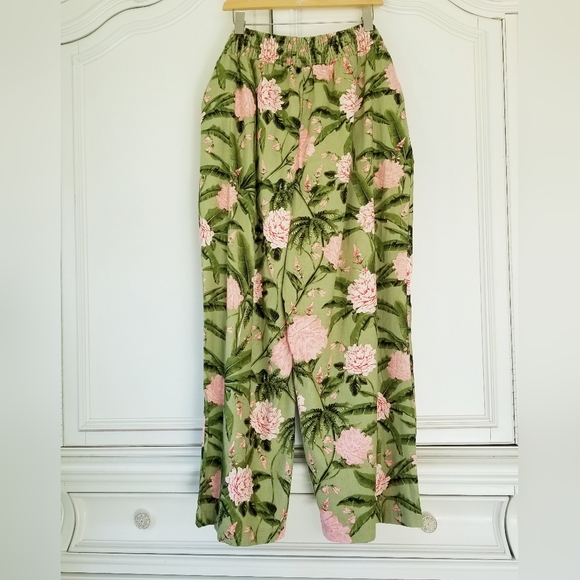 Agua Bendita Target Green Pink Floral Linen Blend Wide Leg Pull On Pants XL NWT - Picture 4 of 10